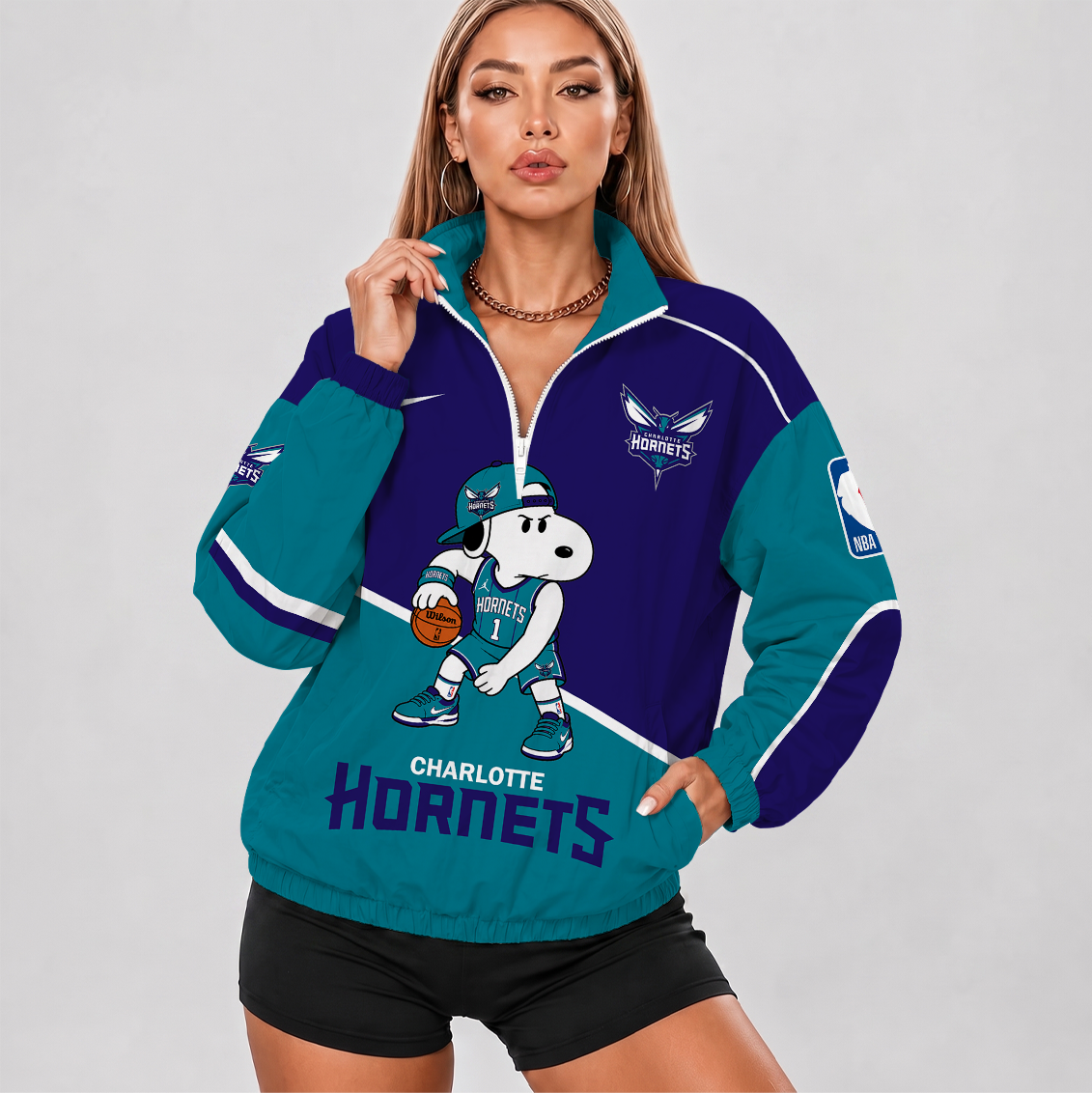 [HOT DEAL] NEW CUSTOMIZED NBA27 CHO CHARLOTTE HORNETS V-NECK ZIPPER SWEATSHIRT JACKET