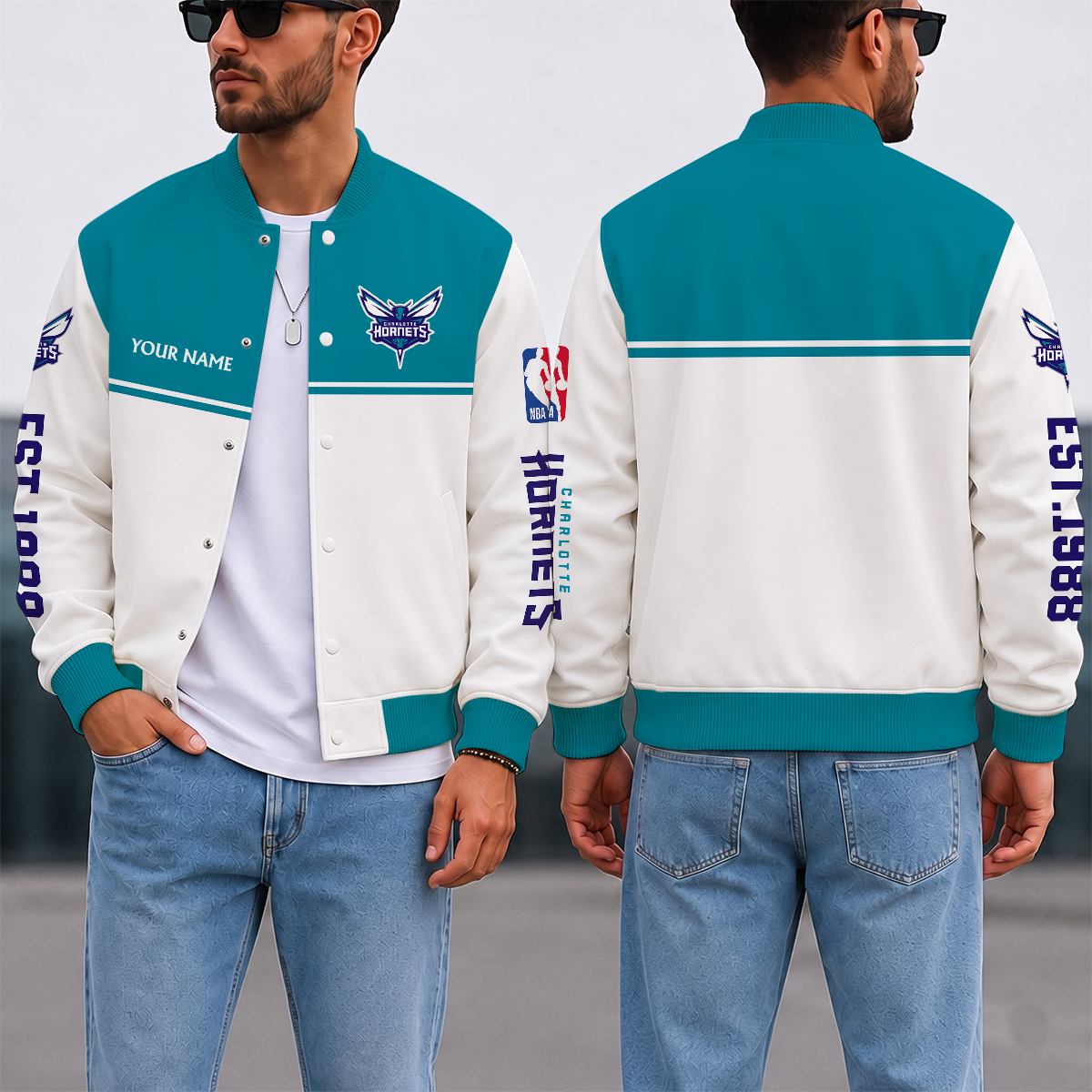 LIMITED EDITION - NEW CUSTOMIZED NBA27 CHO CHARLOTTE HORNETS BASEBALL JACKET, SATIN VARSITY JACKET