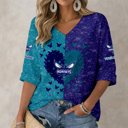 LIMITED EDITION - NEW CUSTOMIZED NBA27 CHO CHARLOTTE HORNETS WOMEN'S HEART V-NECK LONG SLEEVE SHIRT