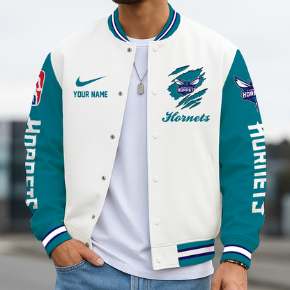 LIMITED EDITION - NEW CUSTOMIZED NBA27 CHO CL HORNETS BASEBALL JACKET, SATIN VARSITY JACKET