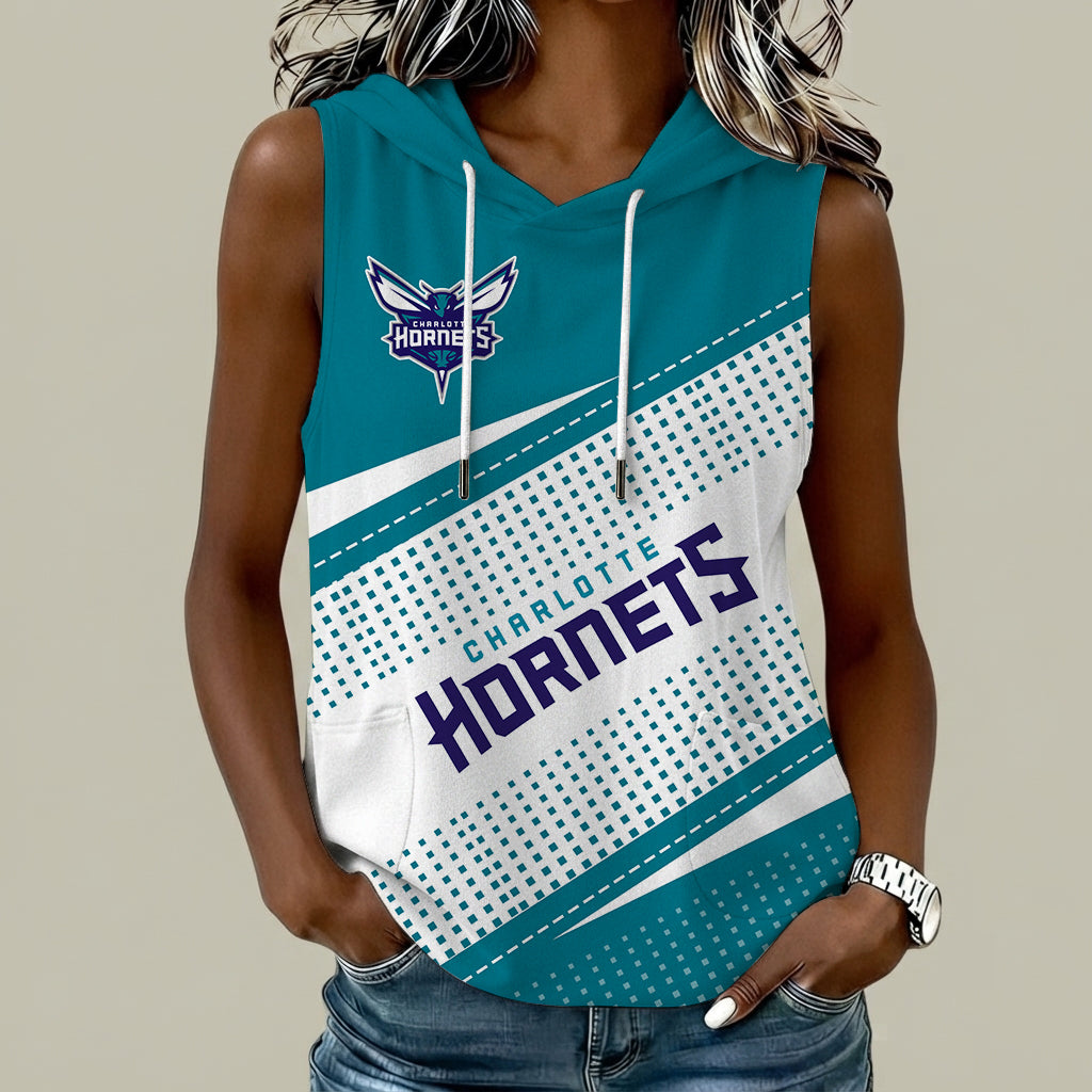 [HOT DEAL] NEW CUSTOMIZED NBA27 CHO CHARLOTTE HORNETS  WOMEN'S SLEEVELESS HOODED POCKET TANK TOP