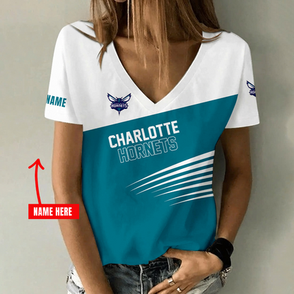 [HOT DEAL] NEW CUSTOMIZED NBA27 CHO CHARLOTTE HORNETS V-NECK FEMALE SHIRT