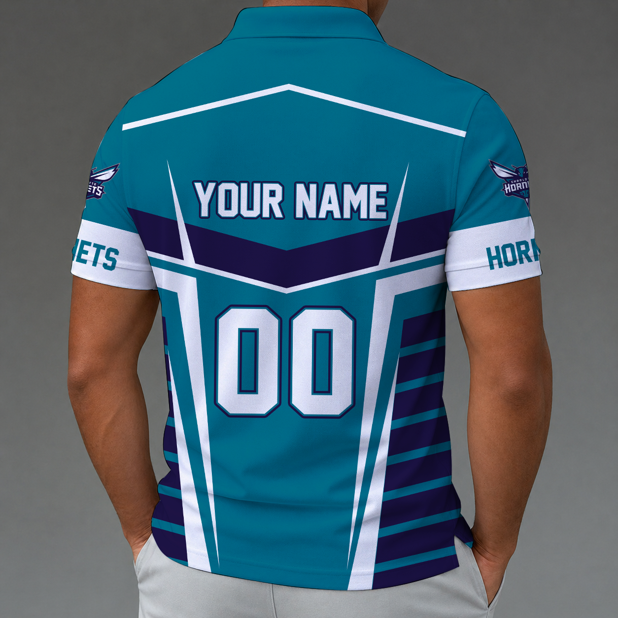 [HOT DEAL] NEW CUSTOMIZED NBA27 CHO CHARLOTTE HORNETS ZIP POLO SHIRT