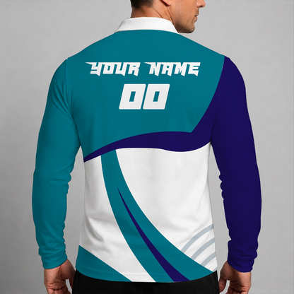 [HOT DEAL] NEW CUSTOMIZED NBA27 CHO CHARLOTTE HORNETS MEN LONG SLEEVE POLO