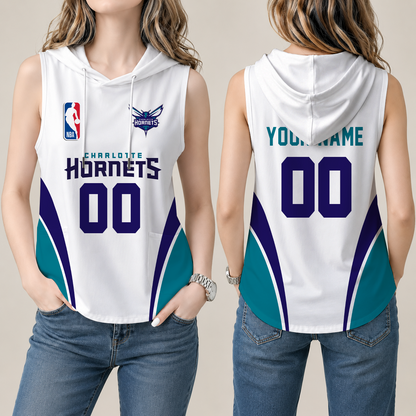 [HOT DEAL] NEW CUSTOMIZED NBA27 CHO CHARLOTTE HORNETS  WOMEN'S SLEEVELESS HOODED POCKET TANK TOP