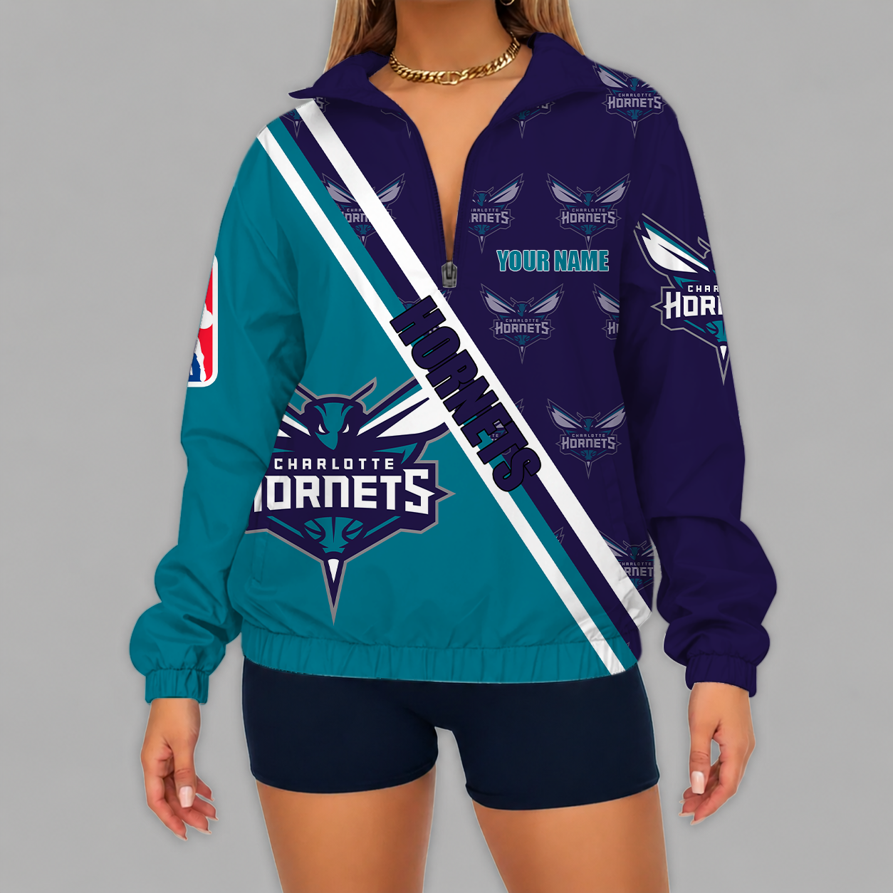[HOT DEAL] NEW CUSTOMIZED NBA27 CHO CHARLOTTE HORNETS V-NECK ZIPPER SWEATSHIRT JACKET