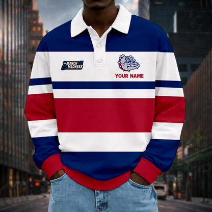 LIMITED EDITION - NEW CUSTOMIZED NCAA MAM27 GOB GONZAGA BULLDOGS UNISEX LONG SLEEVE POLO