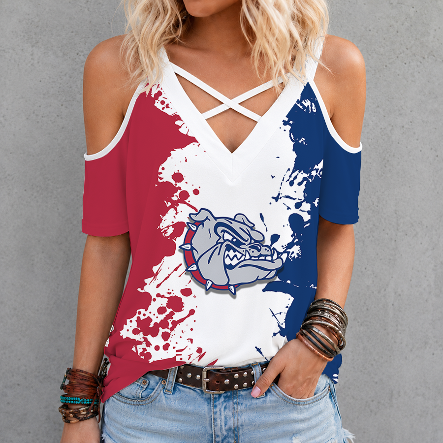 [FAN FAVORITE] NEW CUSTOMIZED NCAA MAM27 GOB GONZAGA BULLDOGS CRISS CROSS V-NECK TOP