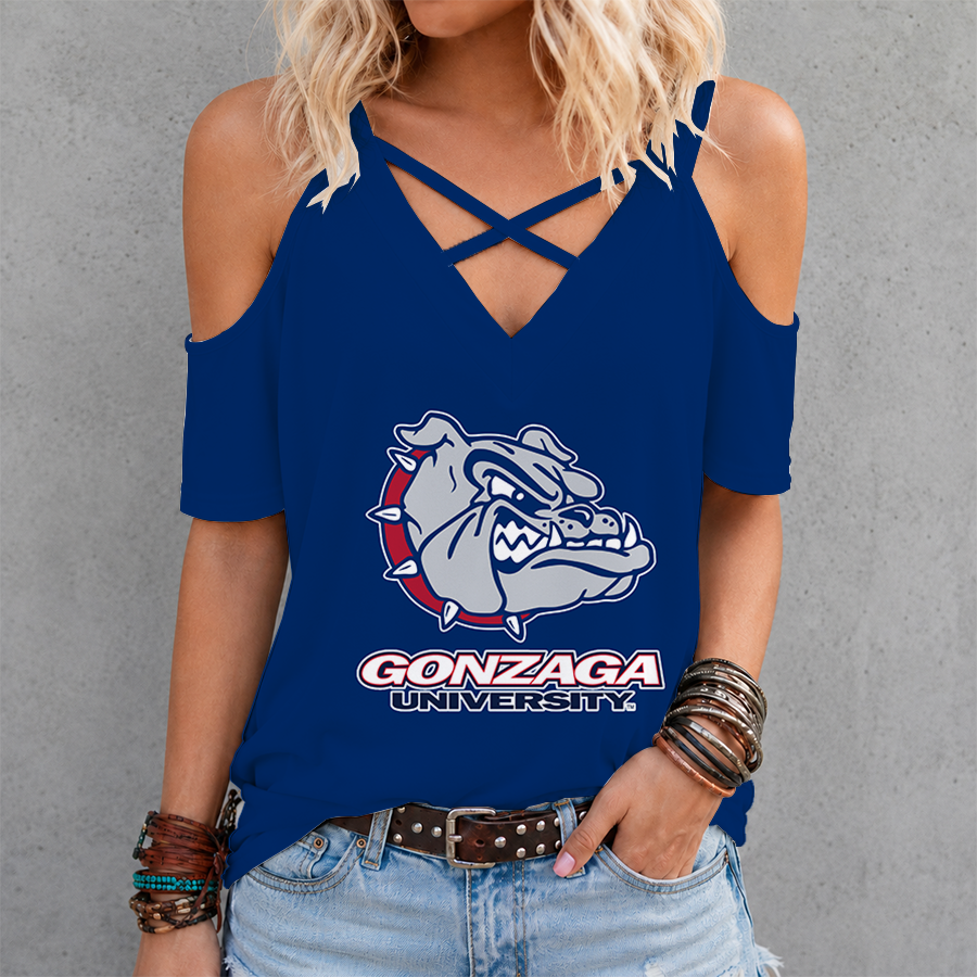 [FAN FAVORITE] NEW CUSTOMIZED NCAA MAM27 GOB GONZAGA BULLDOGS CRISS CROSS V-NECK TOP