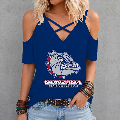 [FAN FAVORITE] NEW CUSTOMIZED NCAA MAM27 GOB GONZAGA BULLDOGS CRISS CROSS V-NECK TOP