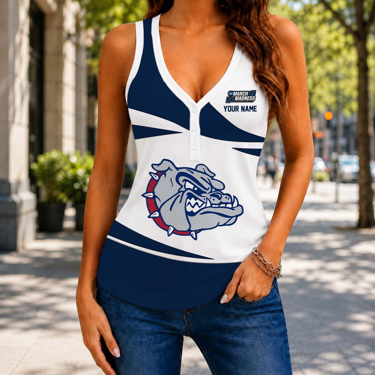 LIMITED EDITION - NEW CUSTOMIZED NCAA MAM27 GOB GONZAGA BULLDOGS WOMEN'S V-NECK TANK TOP