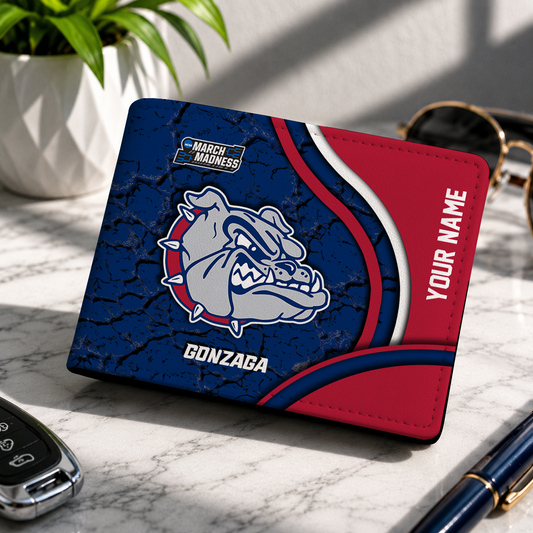 FINAL CLEARANCE - NEW CUSTOMIZED NCAA MAM27 GOB GONZAGA BULLDOGS LEATHER WALLET