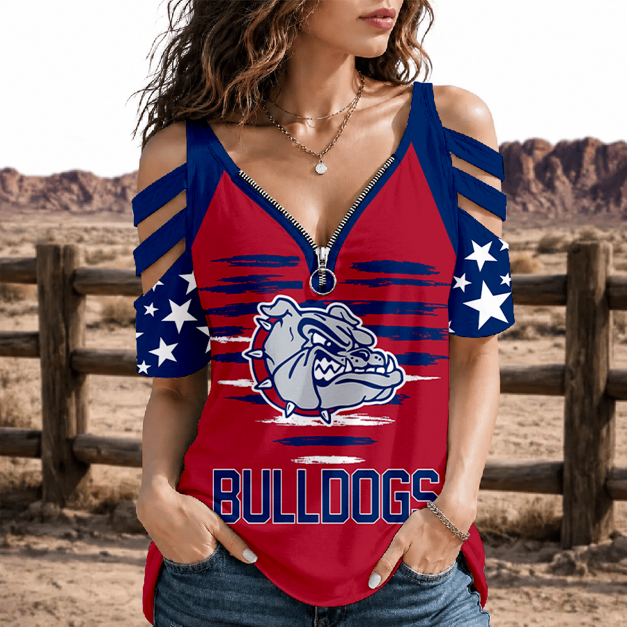 [FAN FAVORITE] NEW CUSTOMIZED NCAA MAM27 GOB GONZAGA BULLDOGS STRAPPY COLD-SHOULDER TOP