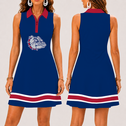 [FAN FAVORITE] NEW CUSTOMIZED NCAA MAM27 GOB GONZAGA BULLDOGS STRAPPY WOMEN'S ZIP SLEEVELESS POLO DRESS