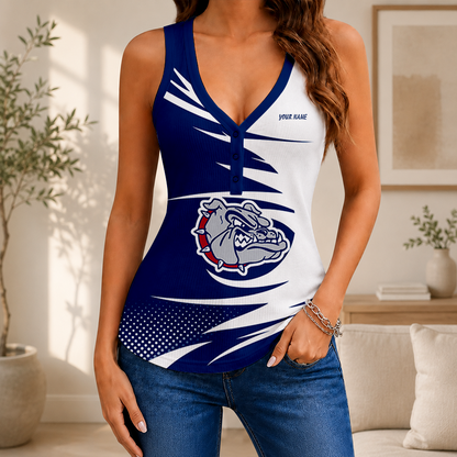 [FAN FAVORITE] NEW CUSTOMIZED NCAA MAM27 GOB GONZAGA BULLDOGS WOMEN'S V-NECK TANK TOP