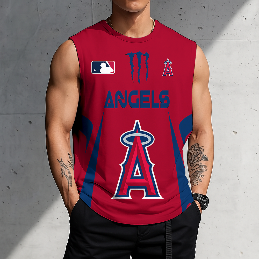 LIMITED EDITION - NEW CUSTOMIZED MLB27 LAA LOS ANGELES ANGELS MEN'S GYM SHIRT