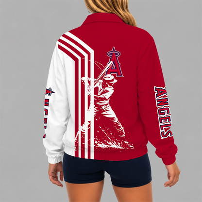 [FLASH SALE] NEW CUSTOMIZED MLB27 LAA LOS ANGELES ANGELS V-NECK ZIPPER SWEATSHIRT JACKET