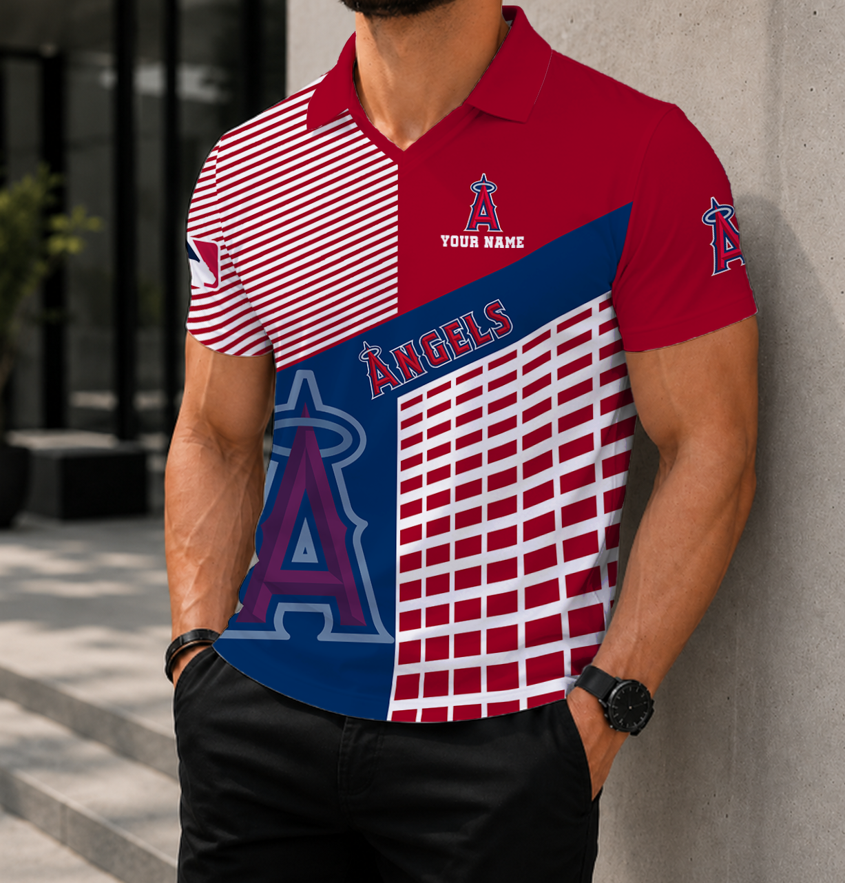 LIMITED EDITION - NEW CUSTOMIZED MLB27 LAA LOS ANGELES ANGELS POLO SHIRT