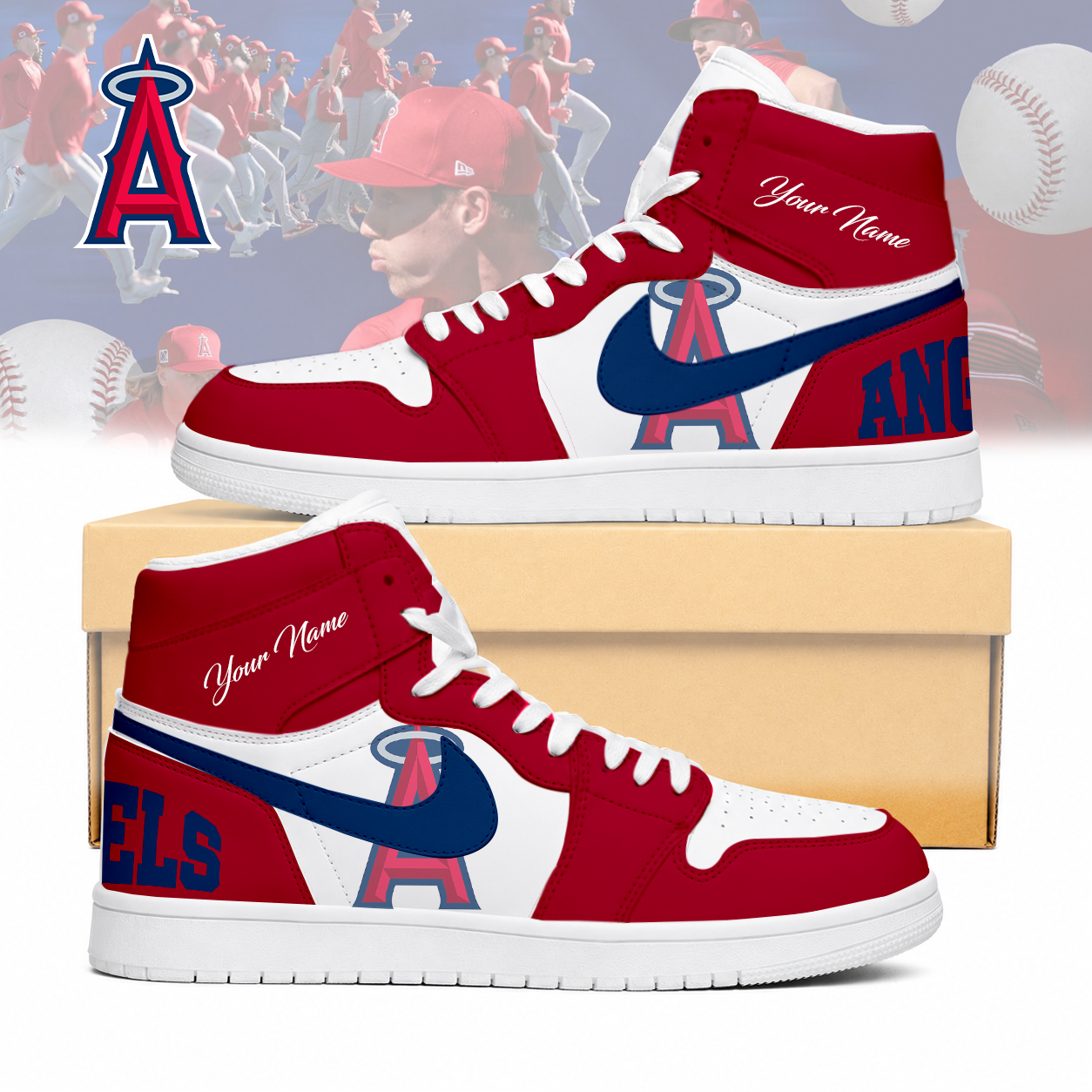 LIMITED EDITION - NEW CUSTOMIZED MLB27 LAA LOS ANGELES ANGELS AIR JORDAN SNEAKERS