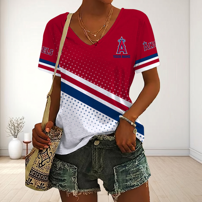 LIMITED EDITION - NEW CUSTOMIZED MLB27 LAA LOS ANGELES ANGELS V-NECK FEMALE SHIRT