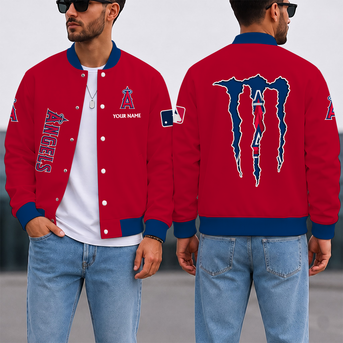 SPECIAL EDITION - NEW CUSTOMIZED MLB27 LAA LOS ANGELES ANGELS SATIN VARSITY & BASEBALL JACKET