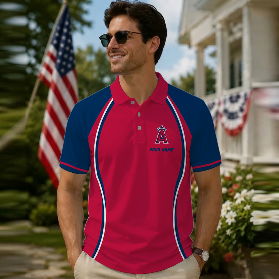 [FLASH SALE] NEW CUSTOMIZED MLB27 LAA LOS ANGELES ANGELS POLO SHIRT