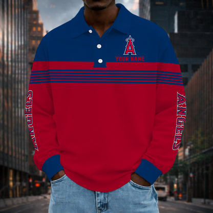 SPECIAL EDITION - NEW CUSTOMIZED MLB27 LAA LOS ANGELES ANGELS MEN'S LONG SLEEVE POLO