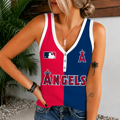 [FLASH SALE] NEW CUSTOMIZED MLB27 LAA LOS ANGELES ANGELS WOMEN'S V-NECK TANK TOP