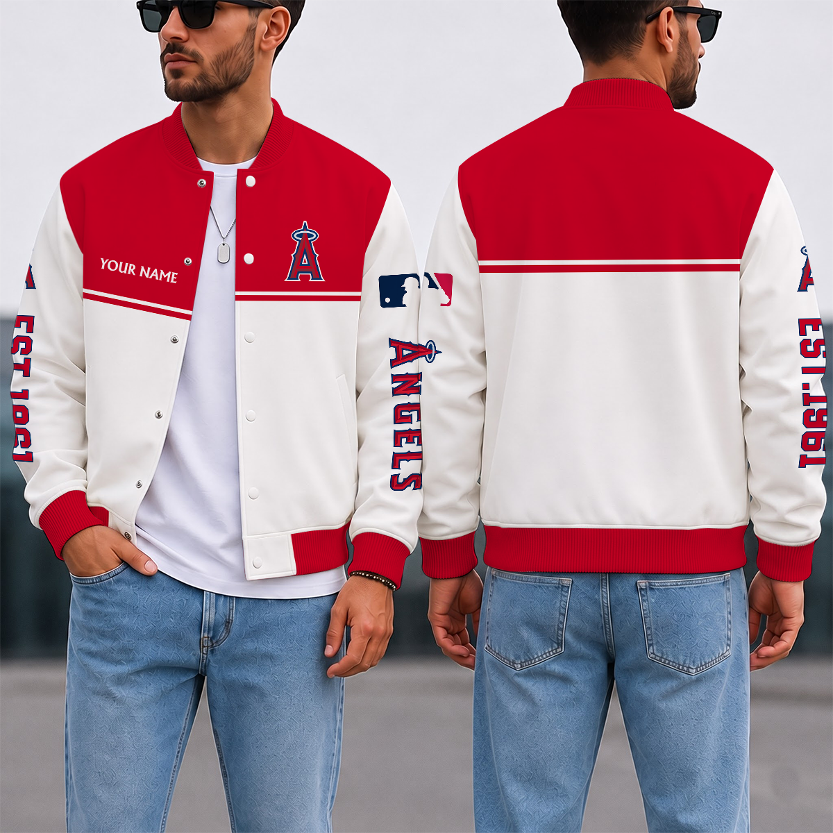 SPECIAL EDITION - NEW CUSTOMIZED MLB27 LAA LOS ANGELES ANGELS SATIN VARSITY & BASEBALL JACKET