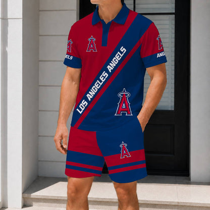 LIMITED EDITION - NEW CUSTOMIZED MLB27 LAA LOS ANGELES ANGELS POLO & SHORT PANTS SET