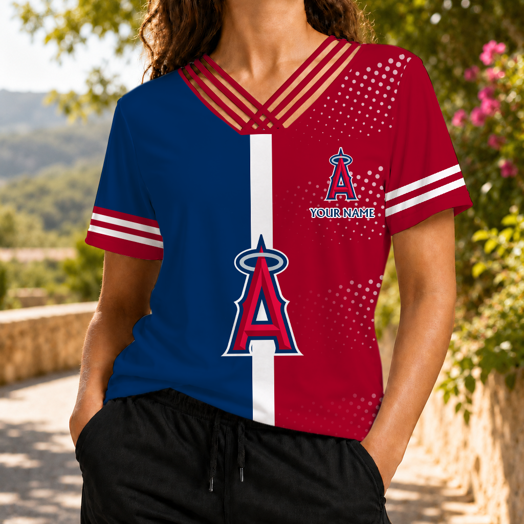 LIMITED EDITION - NEW CUSTOMIZED MLB27 LAA LOS ANGELES ANGELS V-NECK SHIRT