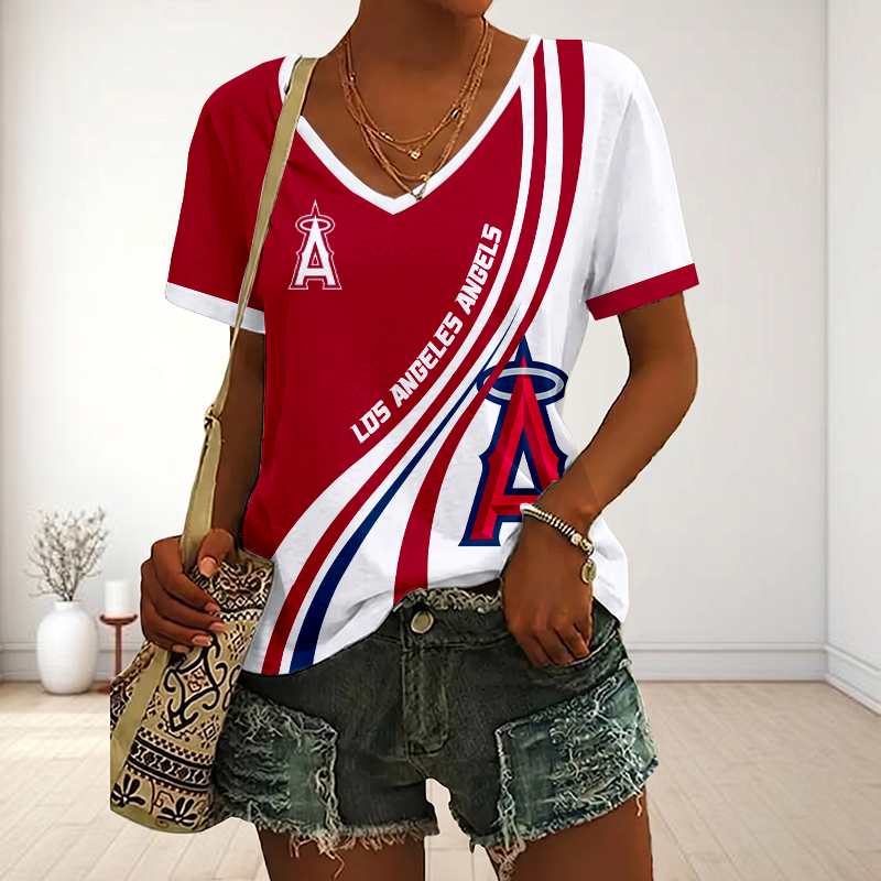 LIMITED EDITION - NEW CUSTOMIZED MLB27 LAA LOS ANGELES ANGELS V-NECK FEMALE SHIRT