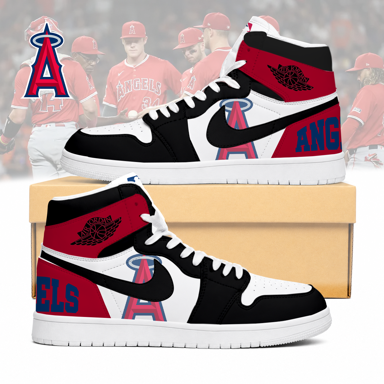 LIMITED EDITION - NEW CUSTOMIZED MLB27 LAA LOS ANGELES ANGELS AIR JORDAN SNEAKERS