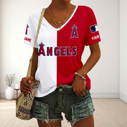 SPECIAL EDITION - NEW CUSTOMIZED MLB27 LAA LOS ANGELES ANGELS V-NECK FEMALE SHIRT