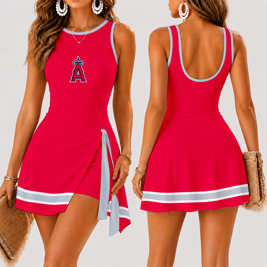 [FLASH SALE] NEW CUSTOMIZED MLB27 LAA LOS ANGELES ANGELS WOMEN'S SUMMER SKORT DRESS