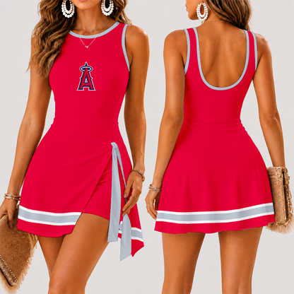 [FLASH SALE] NEW CUSTOMIZED MLB27 LAA LOS ANGELES ANGELS WOMEN'S SUMMER SKORT DRESS