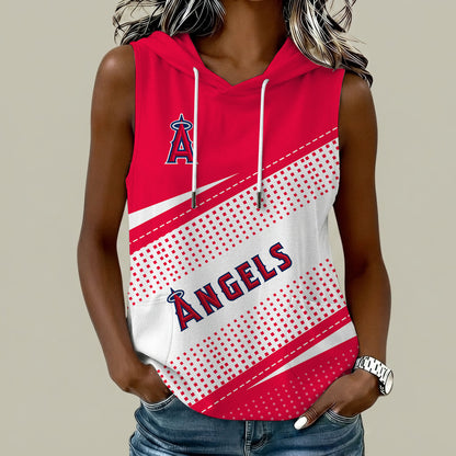 [FLASH SALE] NEW CUSTOMIZED MLB27 LAA LOS ANGELES ANGELS WOMEN'S SLEEVELESS HOODED POCKET TANK TOP