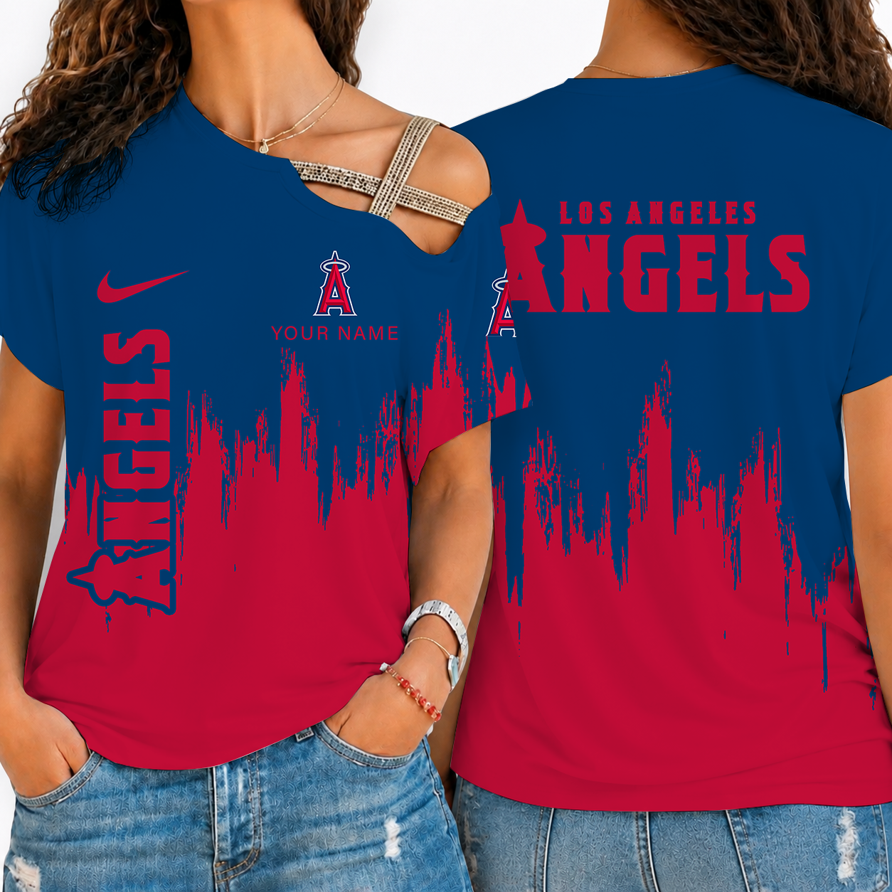 [FLASH SALE] NEW CUSTOMIZED MLB27 LAA LOS ANGELES ANGELS SHOULDER SHIRT