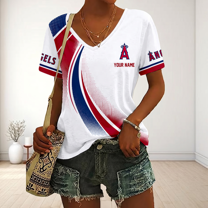 LIMITED EDITION - NEW CUSTOMIZED MLB27 LAA LOS ANGELES ANGELS V-NECK FEMALE SHIRT