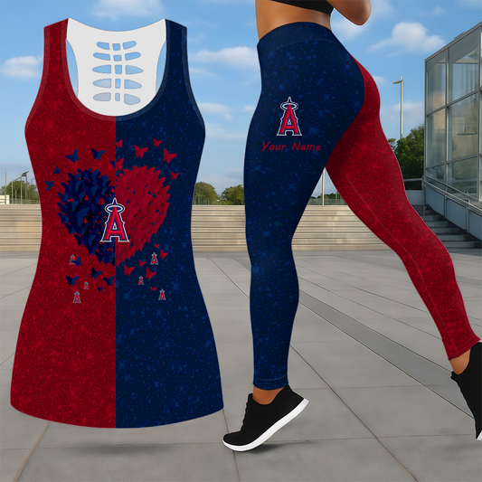 LIMITED EDITION - NEW CUSTOMIZED MLB27 LAA LOS ANGELES ANGELS LEGGINGS & HOLLOW TANK TOP SET