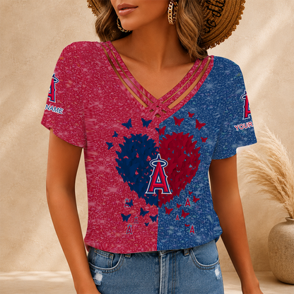 LIMITED EDITION - NEW CUSTOMIZED MLB27 LAA LOS ANGELES ANGELS V-NECK SHIRT