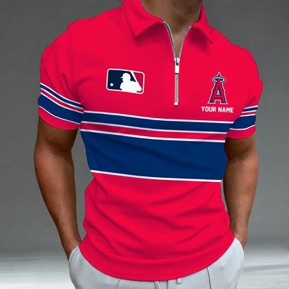 [FLASH SALE] NEW CUSTOMIZED MLB27 LAA LOS ANGELES ANGELS ZIP POLO SHIRT