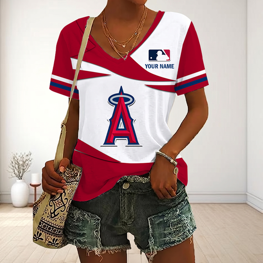 LIMITED EDITION - NEW CUSTOMIZED MLB27 LAA LOS ANGELES ANGELS V-NECK FEMALE SHIRT