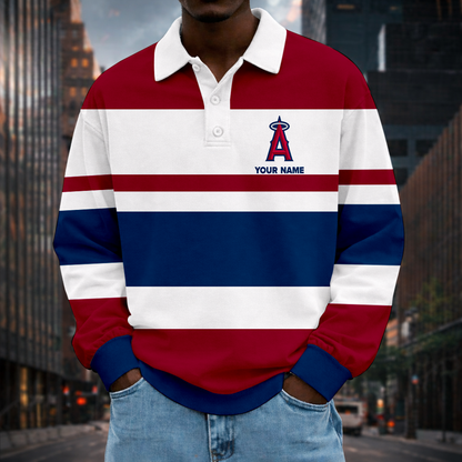 LIMITED EDITION - NEW CUSTOMIZED MLB27 LAA LOS ANGELES ANGELS MEN LONG SLEEVE POLO