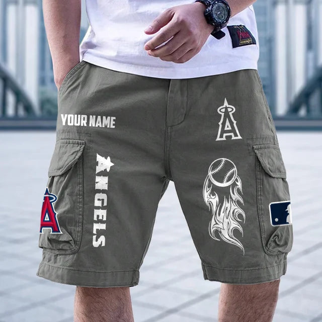 [FLASH SALE] NEW CUSTOMIZED MLB27 LAA LOS ANGELES ANGELS MEN'S CARGO SHORTS