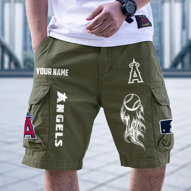 [FLASH SALE] NEW CUSTOMIZED MLB27 LAA LOS ANGELES ANGELS MEN'S CARGO SHORTS
