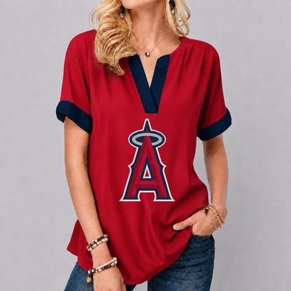 LIMITED EDITION - NEW CUSTOMIZED MLB27 LAA LOS ANGELES ANGELS V-NECK FEMALE SHIRT