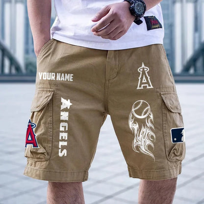[FLASH SALE] NEW CUSTOMIZED MLB27 LAA LOS ANGELES ANGELS MEN'S CARGO SHORTS