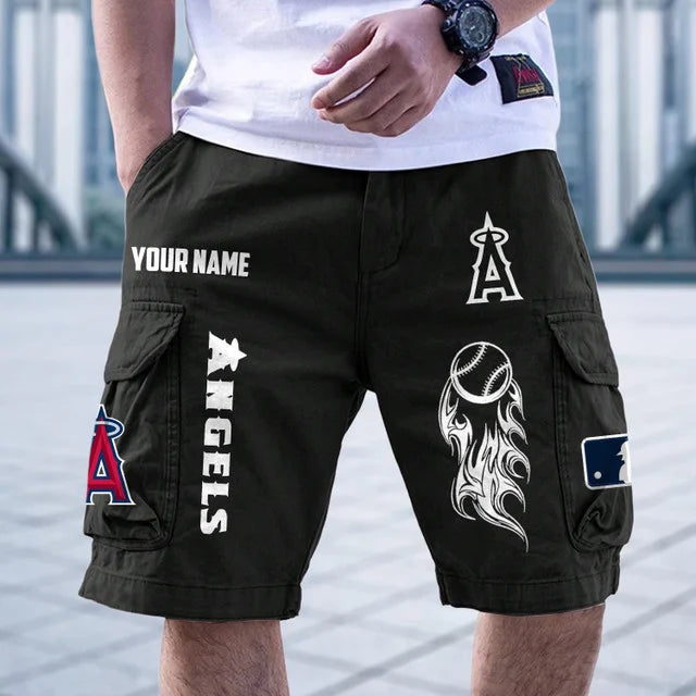 [FLASH SALE] NEW CUSTOMIZED MLB27 LAA LOS ANGELES ANGELS MEN'S CARGO SHORTS
