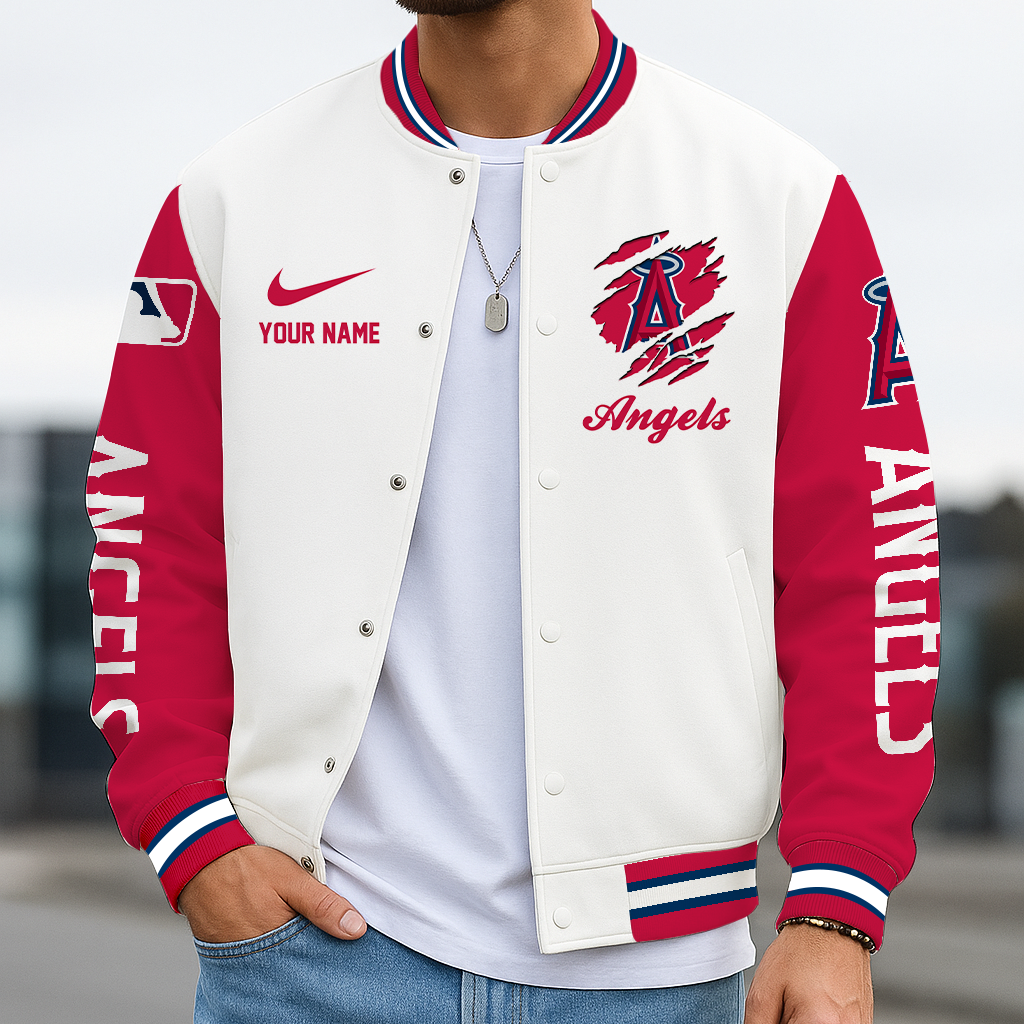 LIMITED EDITION - NEW CUSTOMIZED MLB27 LAA LOS ANGELES ANGELS BASEBALL JACKET, SATIN VARSITY JACKET